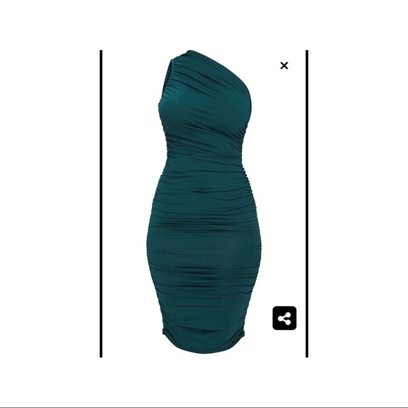 emerald green slinky ruched one shoulder longline midi dress